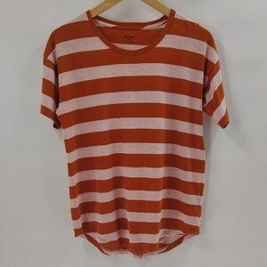 Madewell Top Size Medium Rust Orange And Pale Pink Stripe Short Sleeve Cotton